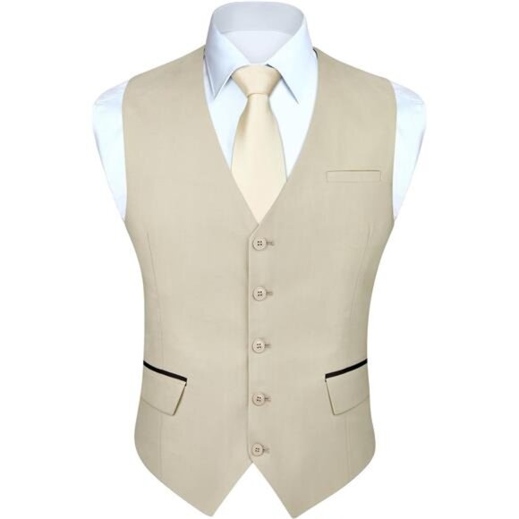 Men's Suit Vest Formal Slim Fit Beige - Picture 1 of 5